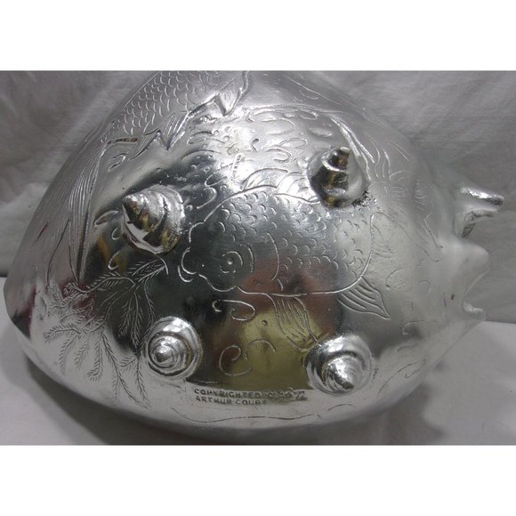 Vintage Arthur Court Silver 1977 Carnelian Eye Koi Fish Footed Shell Bowl Basket - Picture 4 of 10